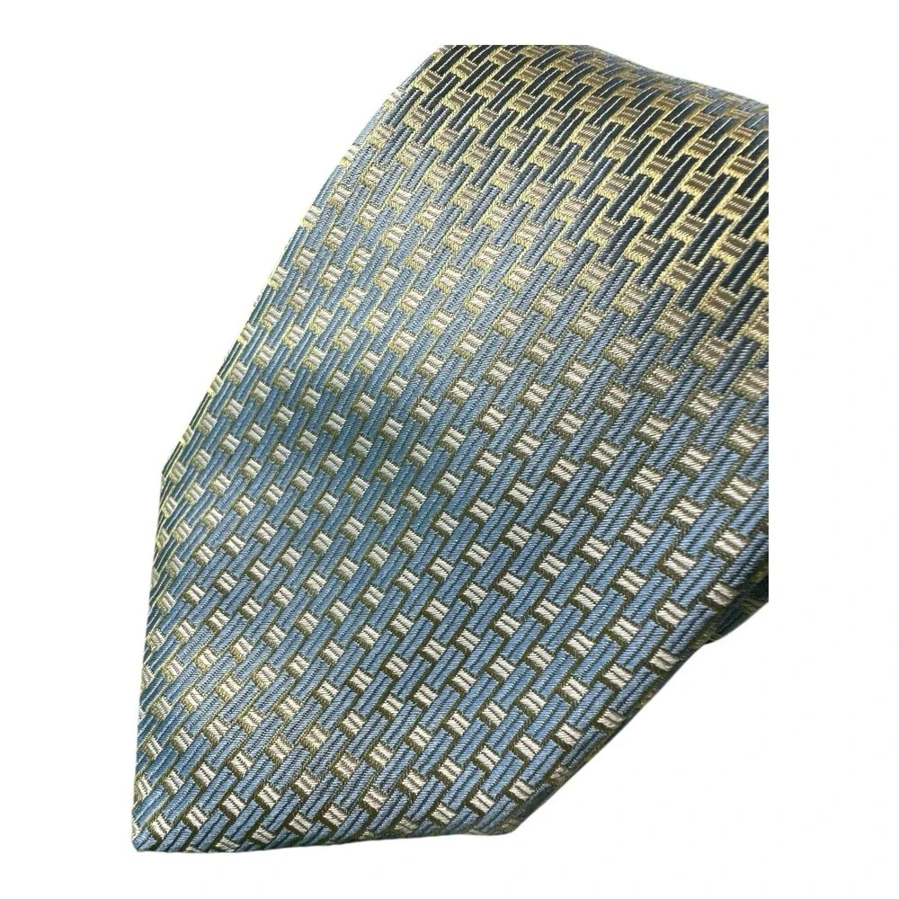 ETON Current Blue Gold Geometric AOP Pure Silk Tie 3.25 Inch Width‎ NWT